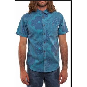 Rhythm Mens Blue Bandana Print Short‎ Sleeve Button Down Shirt Size Large